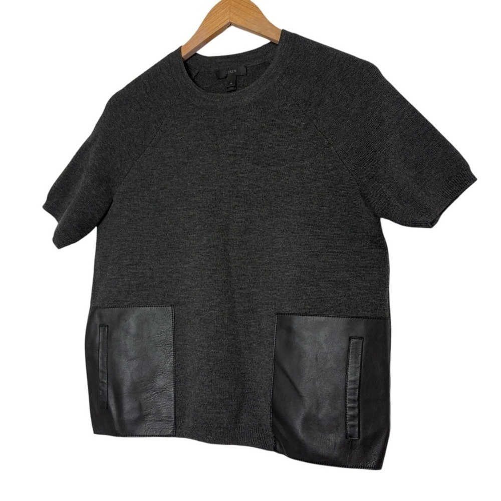 J. Crew Merino Wool Sweater Top XS Short Sleeve Grey Academia Preppy - Picture 8 of 9